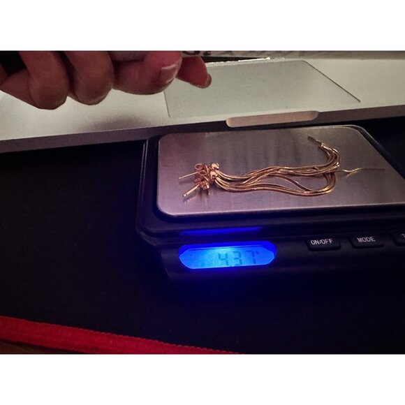 Gold 18K Yellow Gold Long Stud Shiny Solid Earrings 4.37grams Women - Picture 7 of 7